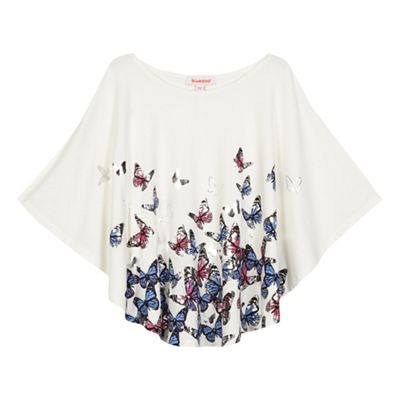 Girls' cream butterfly printed cape